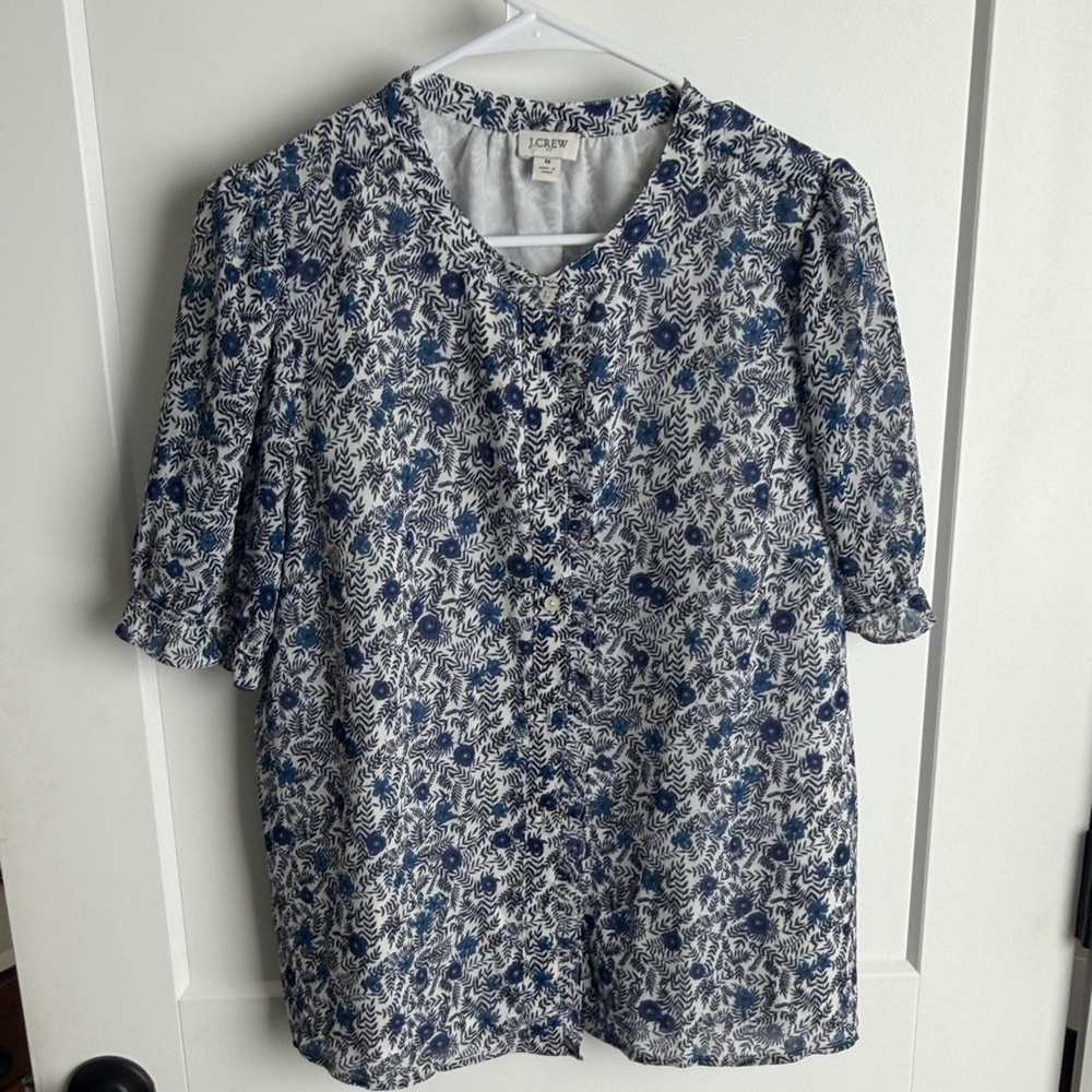 J. Crew Navy and White Floral Blouse